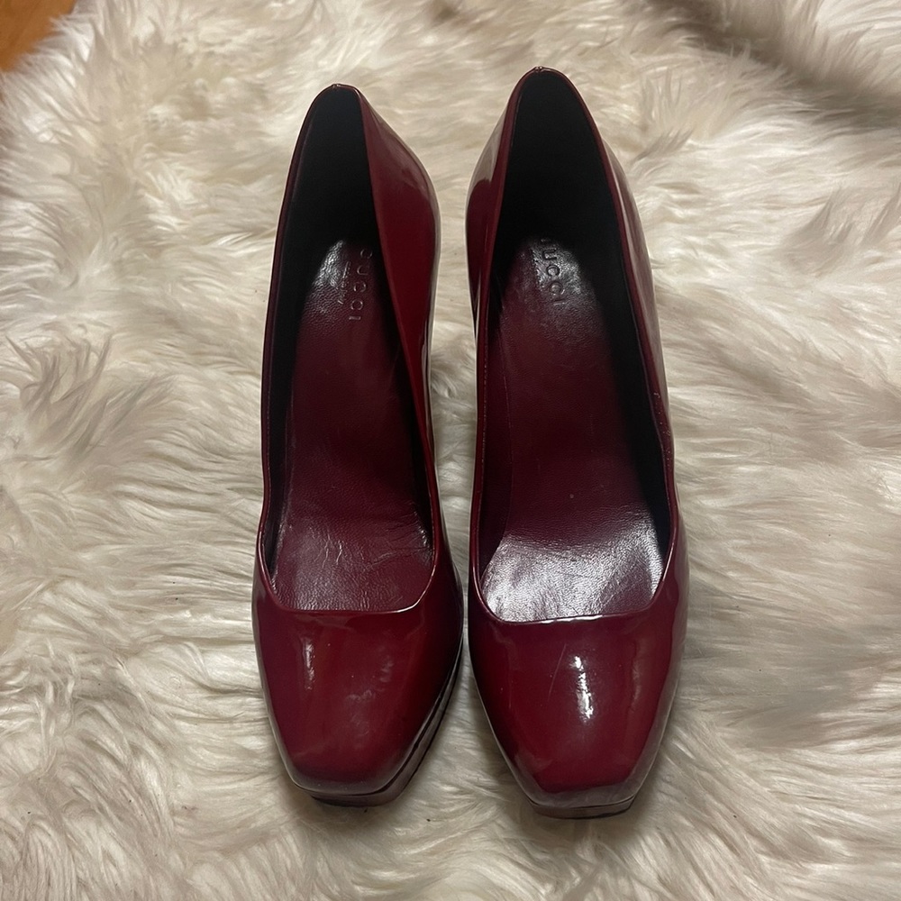 Gucci Patent Leather Square Toe Platform High Heel Pump